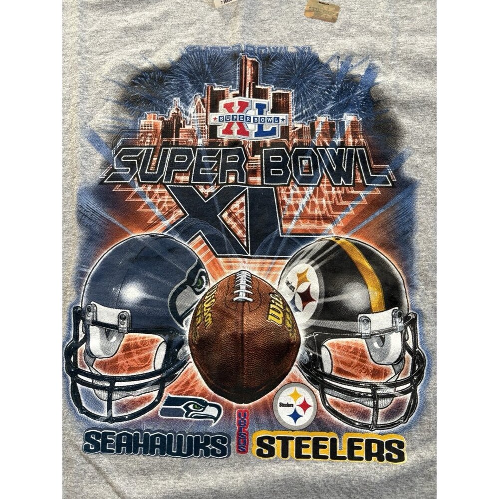 Vintage Steelers Vs Seahawks NFL Official T-Shirt 2XL Grey Super Bowl